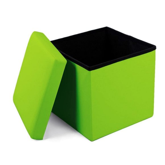Green Small Faux Leather Folding Ottoman Cube Organizer Storage 12"x12"x12" - Picture 1 of 8